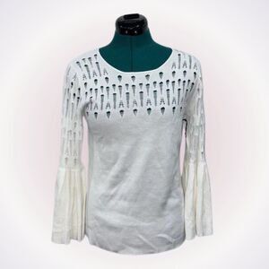 Bailey 44 white open knit bell sleeve sweater | Sz L, NWT